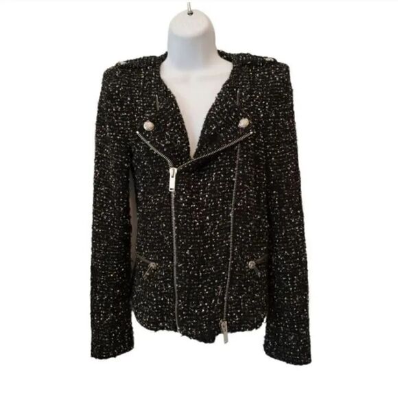 Zara Fantasy Fabric Wool Blend Boucle Tweed Moto Blazer Jacket Size Medium - Picture 6 of 15